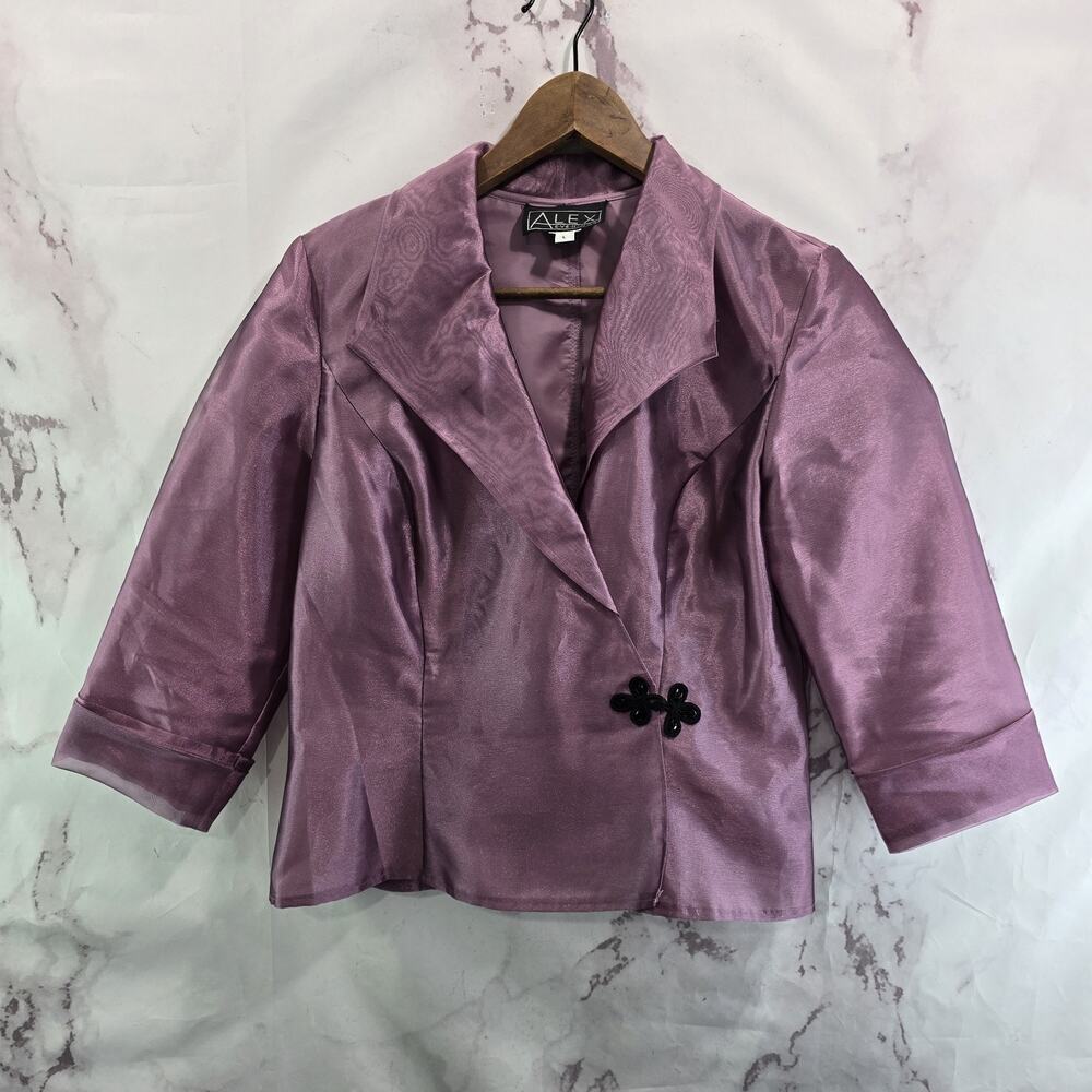 Alex Evenings Jacket Women Large Purple Shimmer Metallic Lightweight Topper
